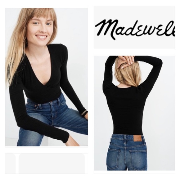 Madewell Wrap Thong Bodysuit in True Black Size L - Picture 4 of 12